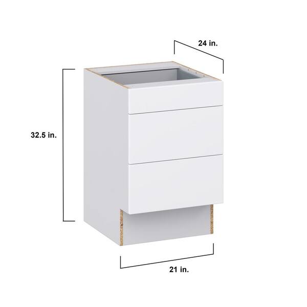 J COLLECTION Fairhope Bright White Slab Assembled Vanity ADA Drawer Base Cabinet with 3 Drawers (12 in. W x 30 in. H x 21 in. D)