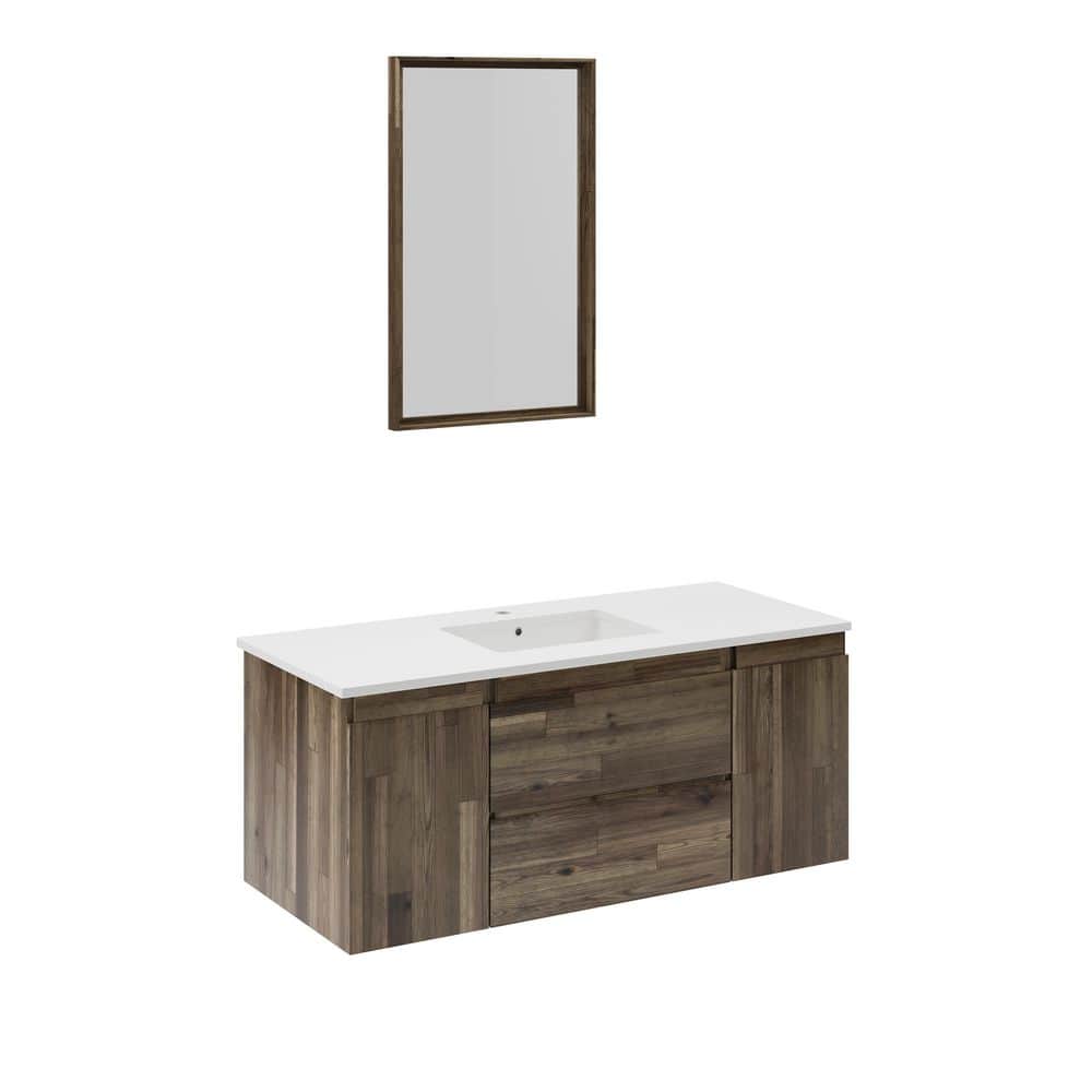 Elegant Formosa 48" Brown Quartz Wall-Mount Vanity Set with Mirror
