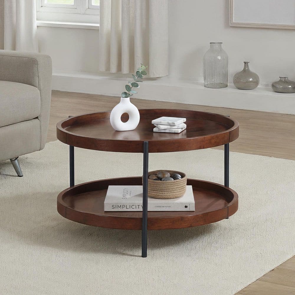Lunar 30 in. W Espresso Round MDF Coffee Table with Shelf price history on PriceWatchPro
