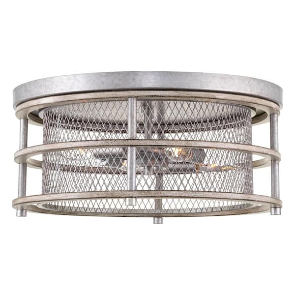 Kira Home Limerick 16.5 in. 60-Watt 4-Light Galvanized Steel Farmhouse Flush Mount