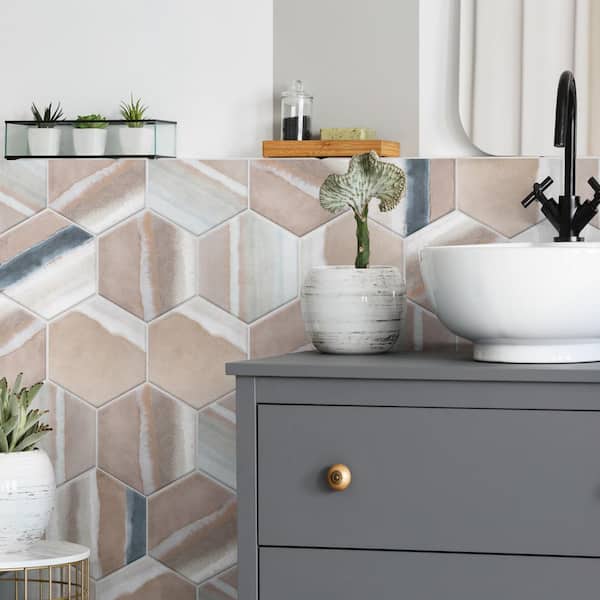 Matter Hex Canvas Taupe Blue 7-7/8 in. x 9 in. Porcelain Floor and Wall Tile (3.8 sq. ft. /Case)