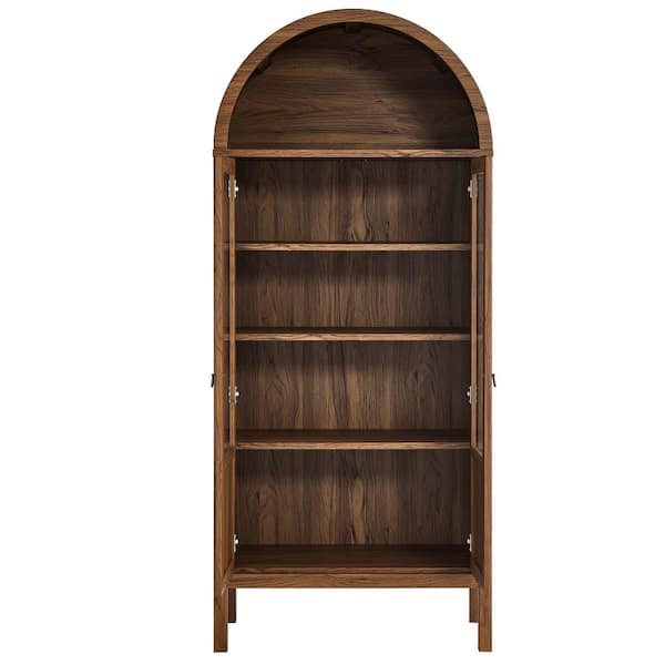 MODWAY Tessa 71 in. Tall Arched Storage Display Cabinet in Walnut