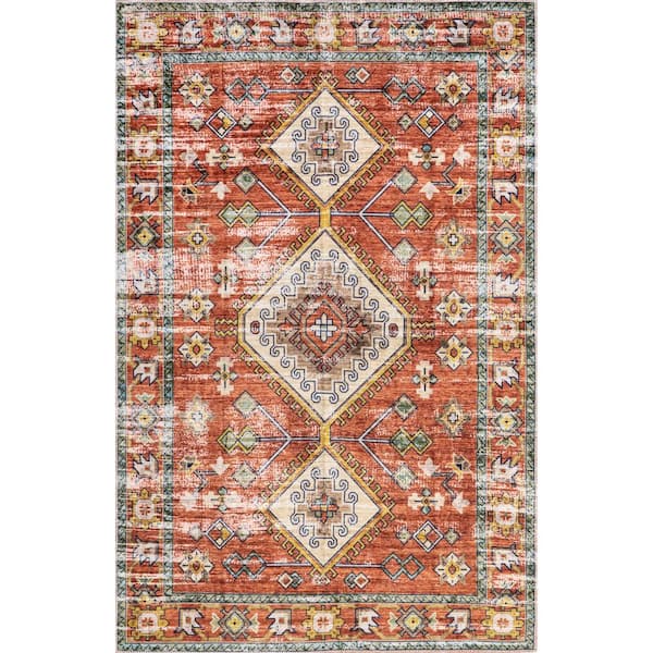 NuLOOM Everly Vintage Boho Machine Washable Rust 5 Ft. X 8 Ft. Area Rug ...