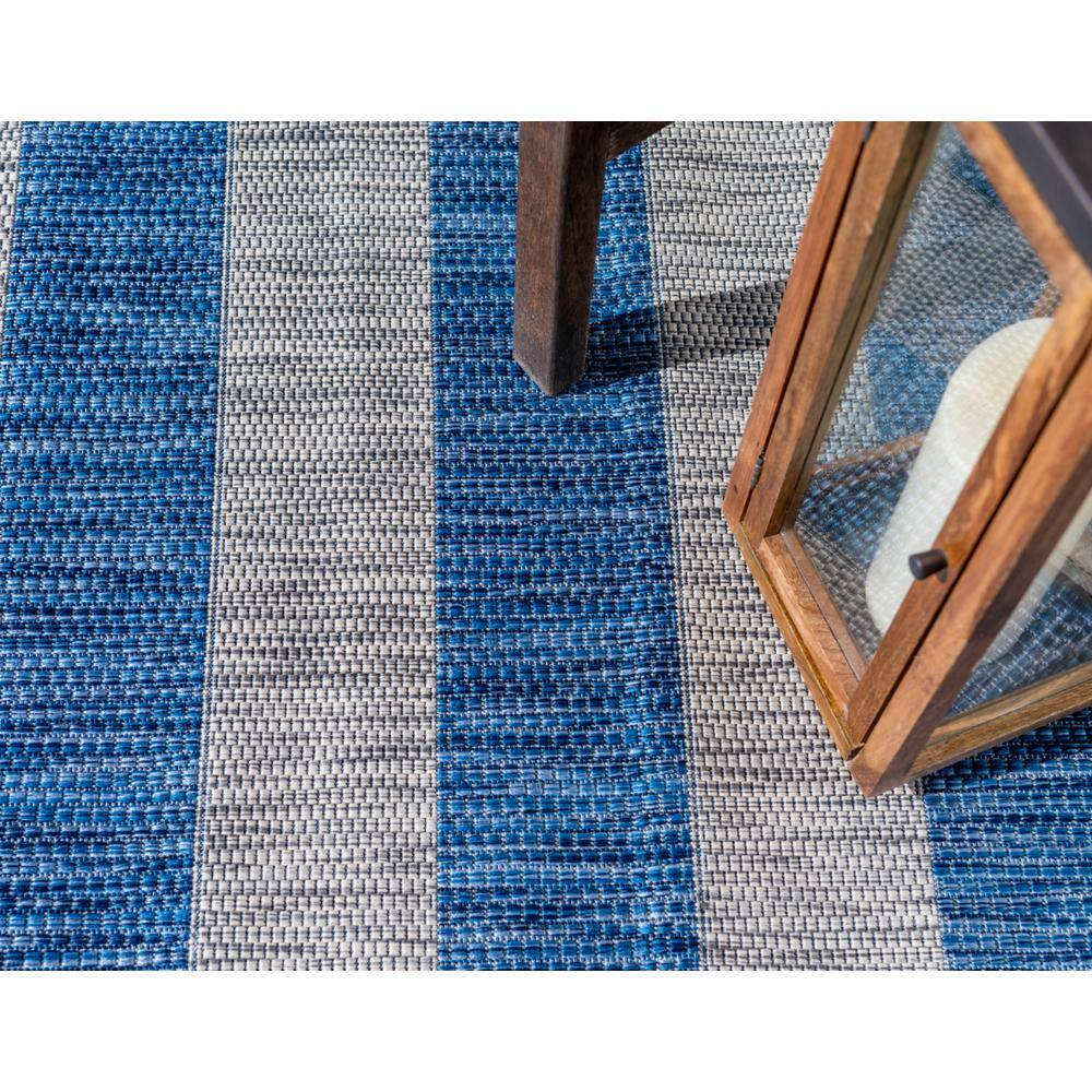 Blue and White Striped Outdoor Synthetic Rug, 9' x 12'