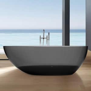 Bordeux 71 in. x 35 in. Soaking Black Ash Solid Surface Bathtub with Center Drain in Polished Chrome