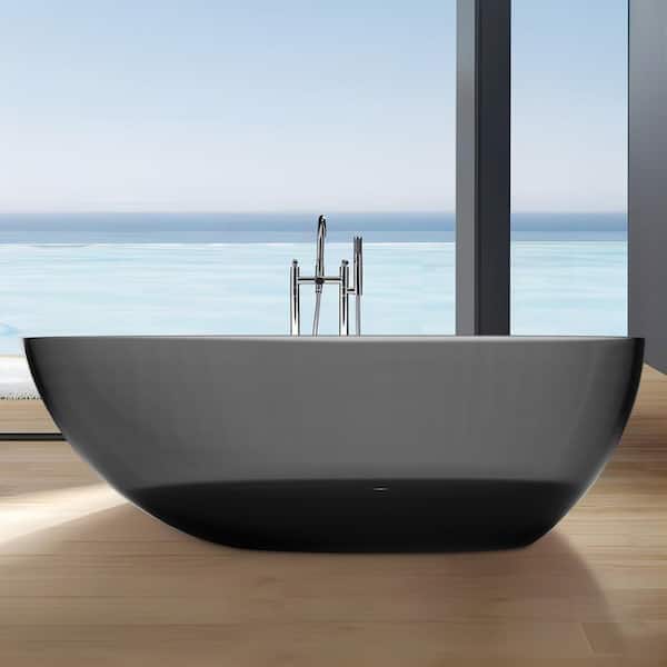 UPIKER Bordeux 71 in. x 35 in. Soaking Black Ash Solid Surface Bathtub with Center Drain in Polished Chrome