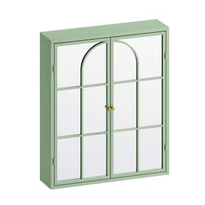 5.91-in W x 23.62-in D x 27.56-in H in Green Iron Wall Cabinet with Mirror, 2 Doors, 3-Level Entrance Storage