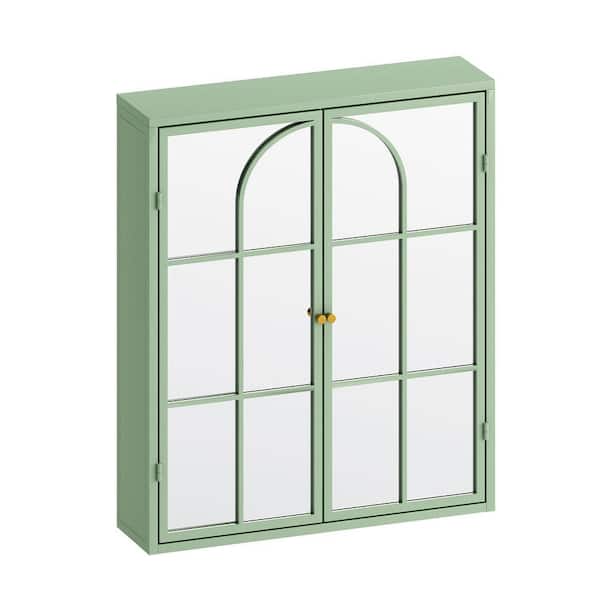 Aoibox 5.91-in W x 23.62-in D x 27.56-in H in Green Iron Wall Cabinet with Mirror, 2 Doors, 3-Level Entrance Storage