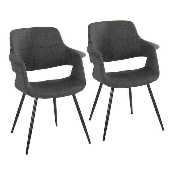 Lumisource Vintage Flair Charcoal Fabric and Black Metal Arm Chair (Set of 2)