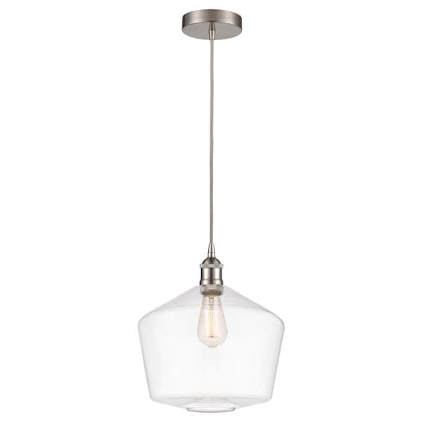 Cindyrella 60-Watt 1-Light Brushed Satin Nickel Standard Mini Pendant Light with Clear Glass Shade, No Bulbs Included