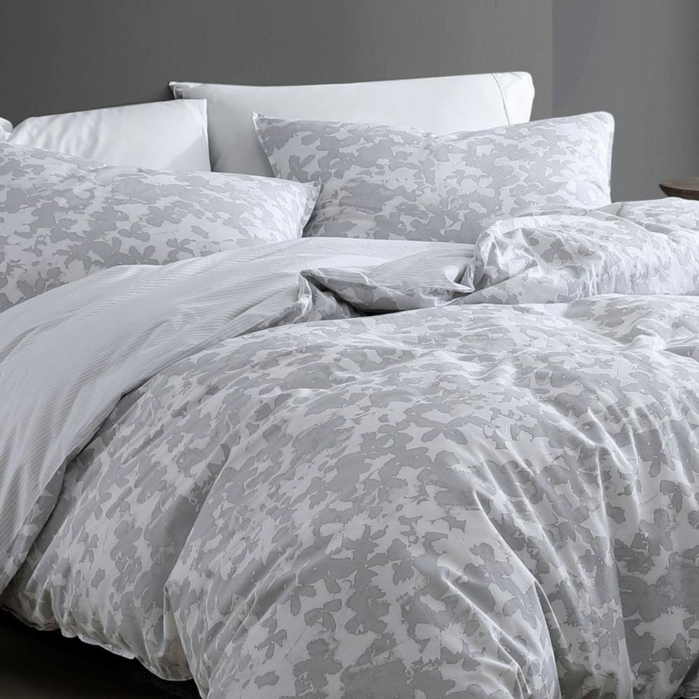 Kenneth Cole Organic Cotton Grey and White Queen Duvet Cover Set