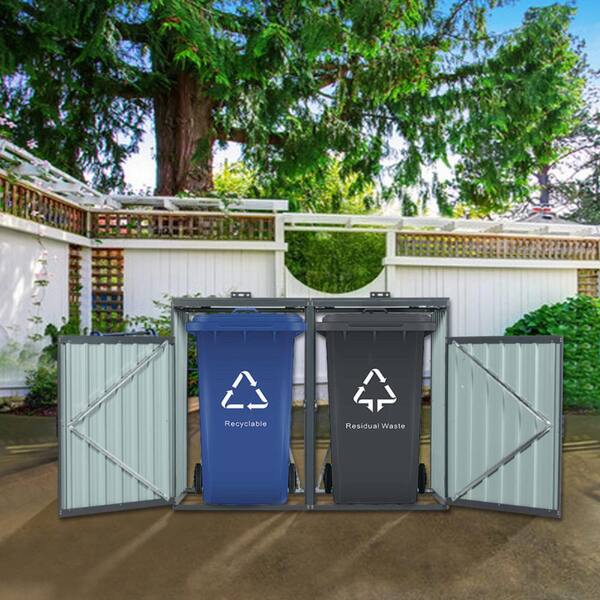 SUNRINX 5.25 x 2.63 ft. Metal Outdoor Charcoal Grey Garbage Bin