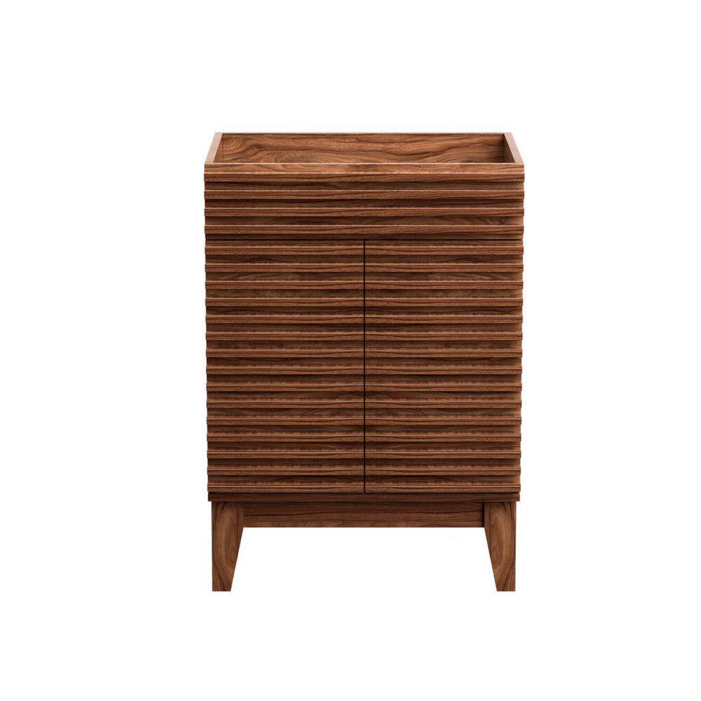 Mid-Century Walnut Freestanding Bathroom Vanity with Storage, MDF Frame, 24 in