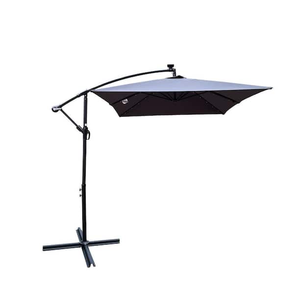 JimsMaison 10 ft. Steel Cantilever Patio Umbrella in Anthracite with Crank and Solar-Powered LED Lights