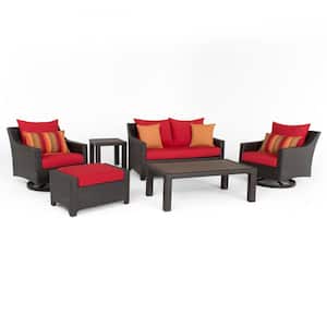 Deco 6-Piece All-Weather Wicker Patio Love and Motion Club Seating Set with Sunset Red Cushions