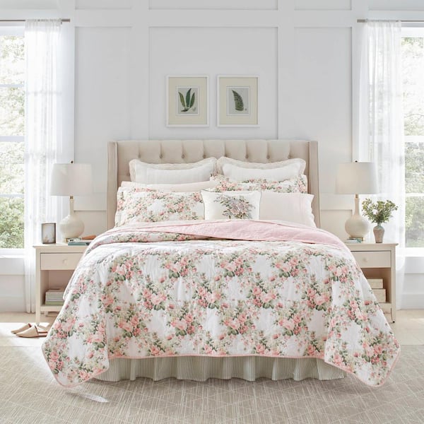 Laura Ashley Joyce 3-Piece Pink Cotton Full/Queen Quilt Set