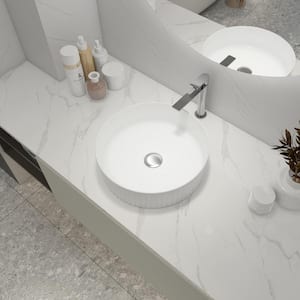 Single 15.7 in. Corner Round Bathroom Sink in White Line Ceramic