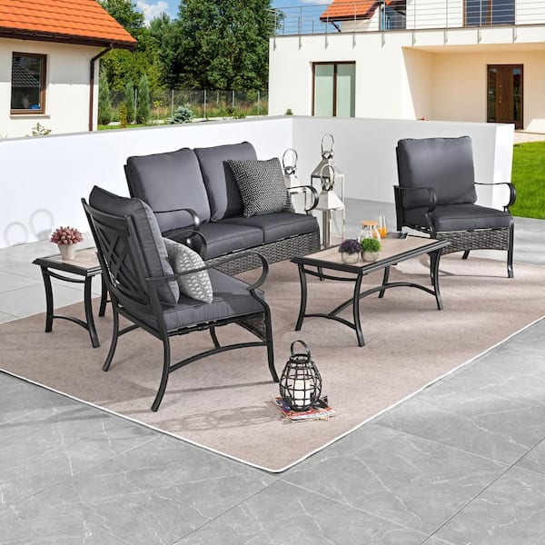 Patio Festival 5-Piece Metal Patio Conversation Set with Gray Cushions