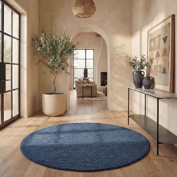 Natura 8 ft. x 8 ft. Round Navy/Blue Gradient Area Rug