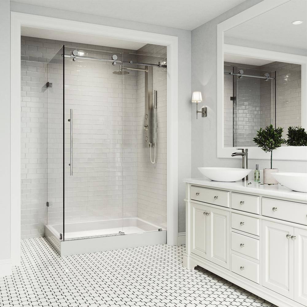 Elan E-Class 36'' D x 48'' W x 82'' H Frameless Chrome Shower Enclosure with Clear Glass