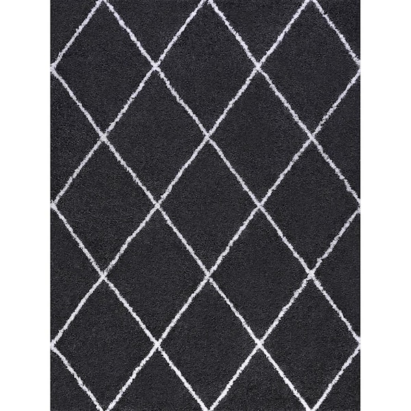 Tayse Rugs Jersey Shag Diamond Dark Gray 4 ft. x 6 ft. Indoor Area Rug