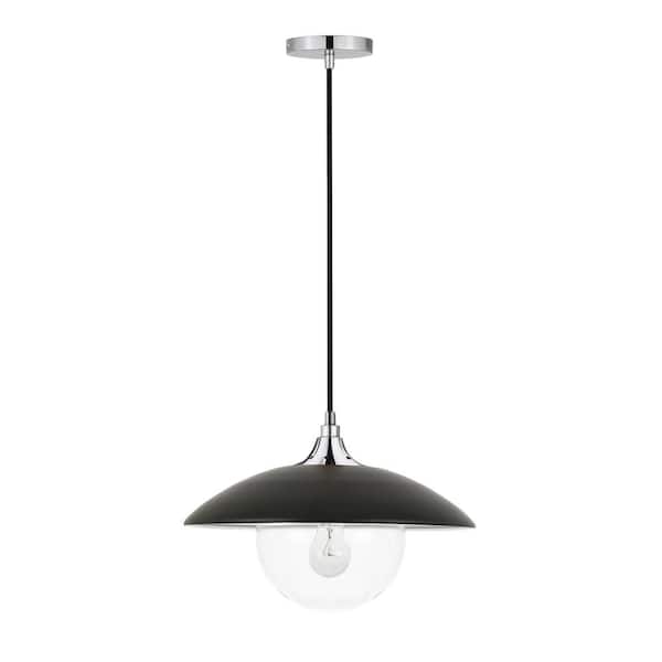 Meyer&Cross Alvia 1-Light Black and Polished Nickel Pendant with Glass Shade