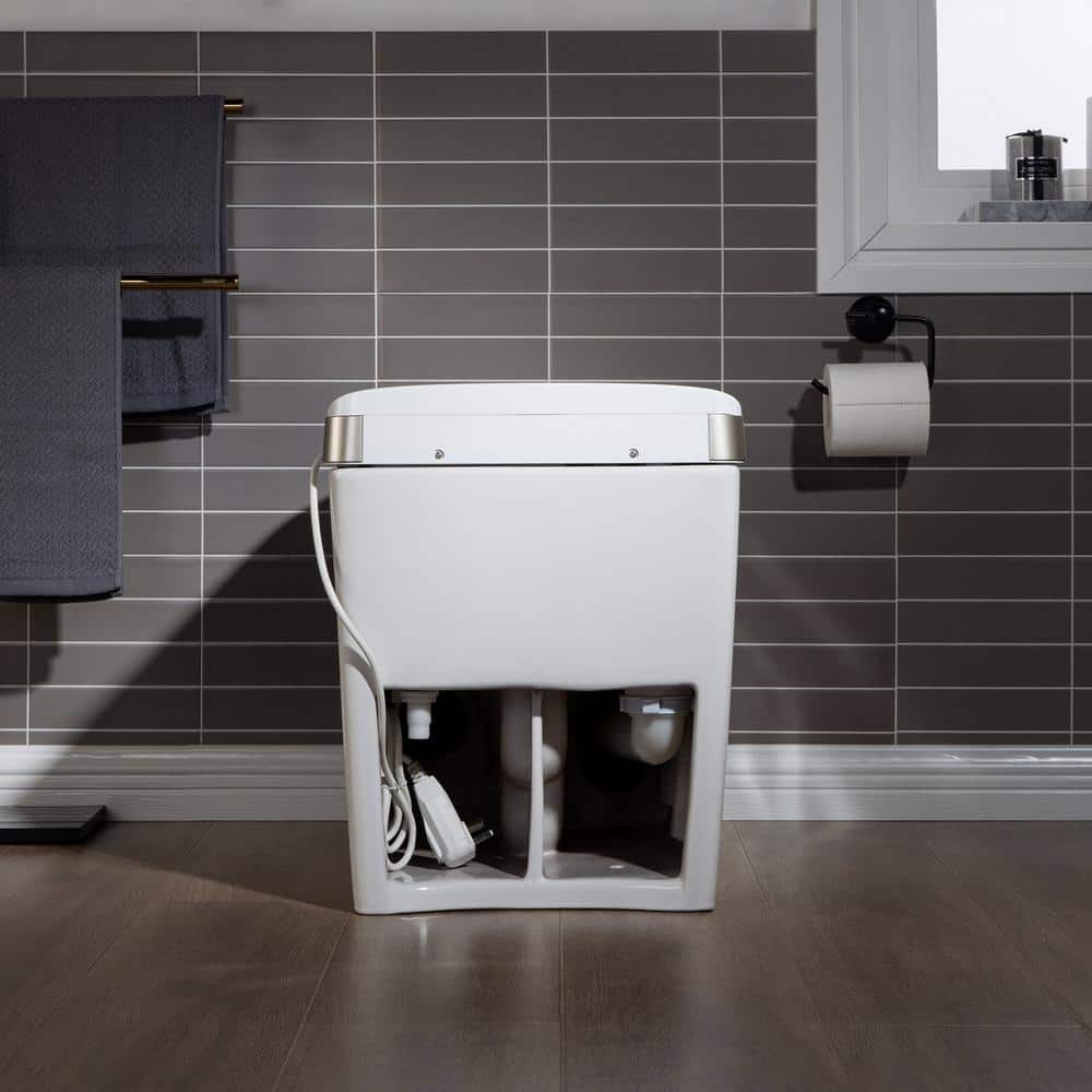 White Elongated One-Piece Smart Bidet Toilet with Dual Flush