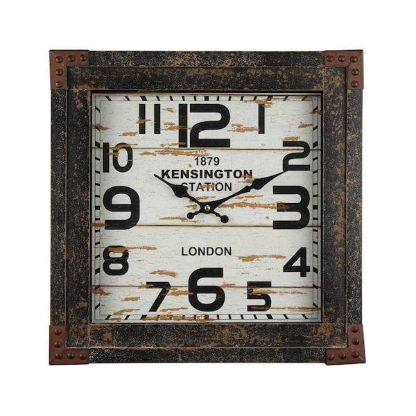 Yosemite Home Decor Time Track Distressed Brown Faux Shiplap Wall Clock