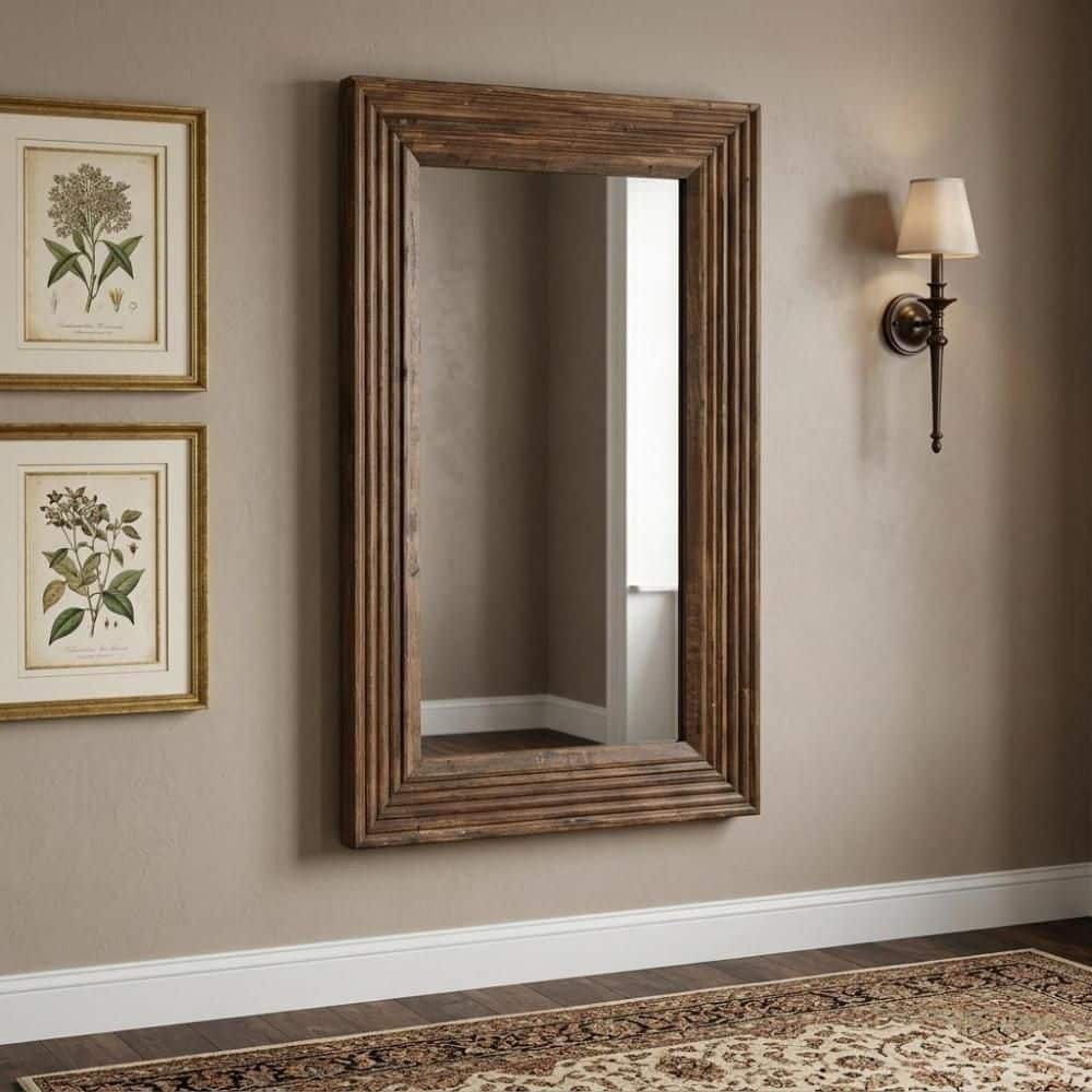 Brown 28 in. W x 48 in. H Rectangle Wood Full Length Mirror