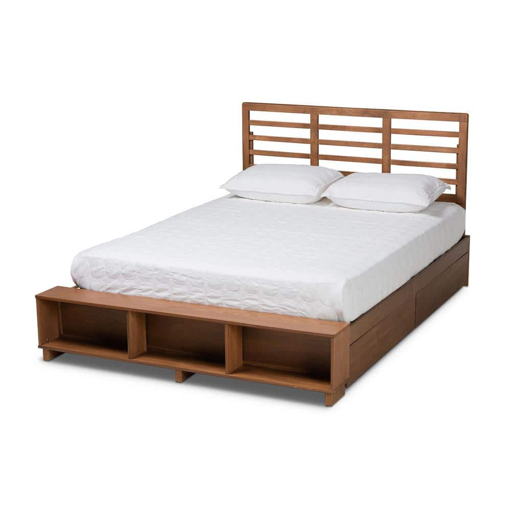 Baxton Studio Milana Ash Walnut Queen Platform Storage Bed 1739423