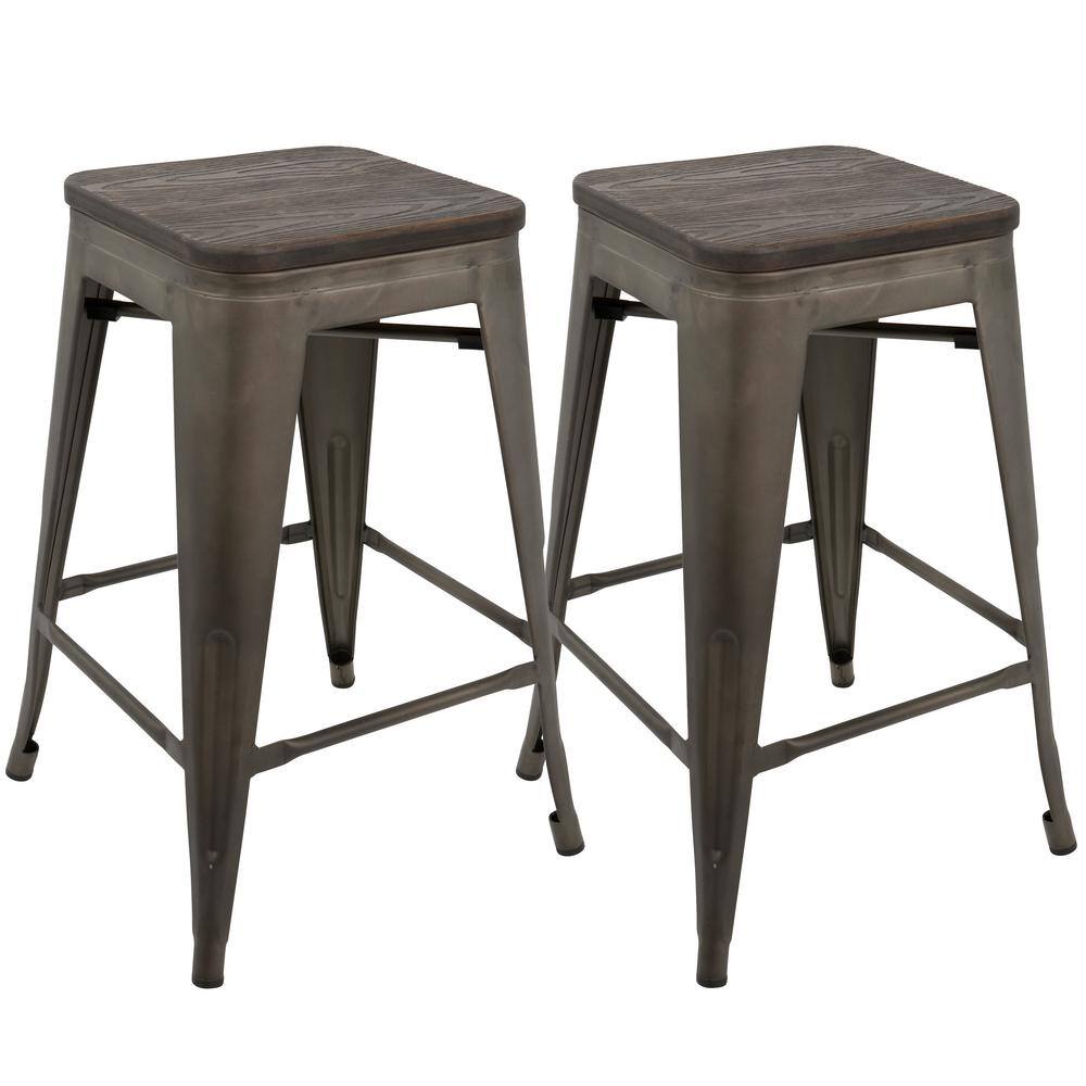 Lumisource Oregon 24 in. Antique and Espresso Counter Stool (Set of 2