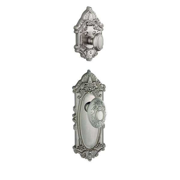 Grandeur Grande Victorian Single Cylinder Satin Nickel Combo Pack Keyed Alike with Knob and Matching Deadbolt