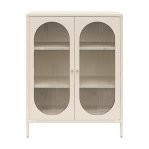 Luna Parchment Short 2-Door Metal Storage Cabinet with Fluted Glass