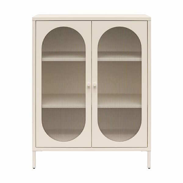 Mr. Kate Luna Parchment Short 2-Door Metal Storage Cabinet with Fluted Glass