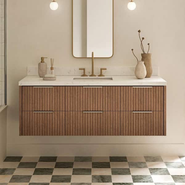 ARIEL Lucia 60 in. Single Sink Floating Bathroom Vanity in Brown