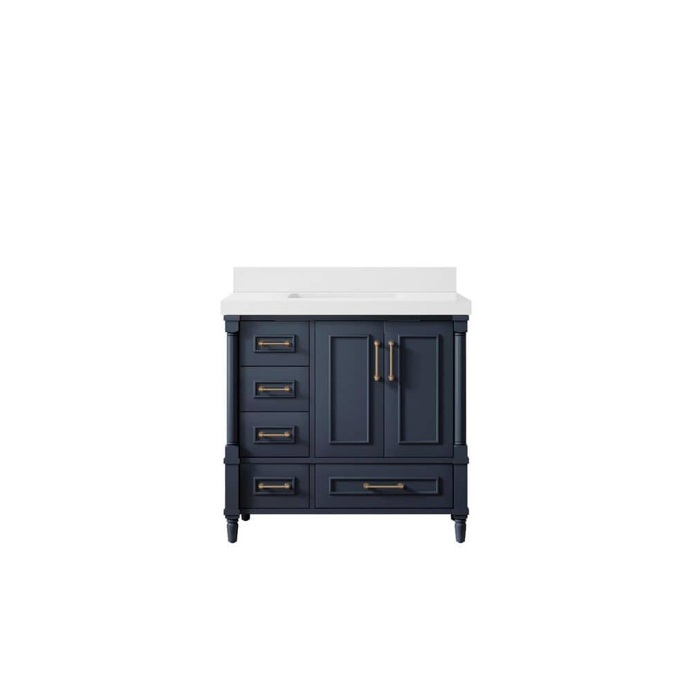 Hudson 36 in. W x 22 in. D x 36 in. H Single Sink Bath Vanity Center in Navy Blue with 2 in. White Quartz Top price history on PriceWatchPro