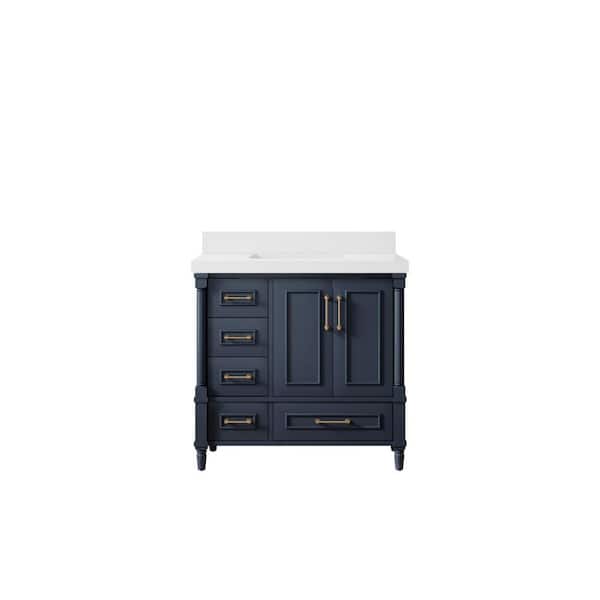 Willow Collections Hudson 36 in. W x 22 in. D x 36 in. H Single Sink Bath Vanity Center in Navy Blue with 2 in. White Quartz Top