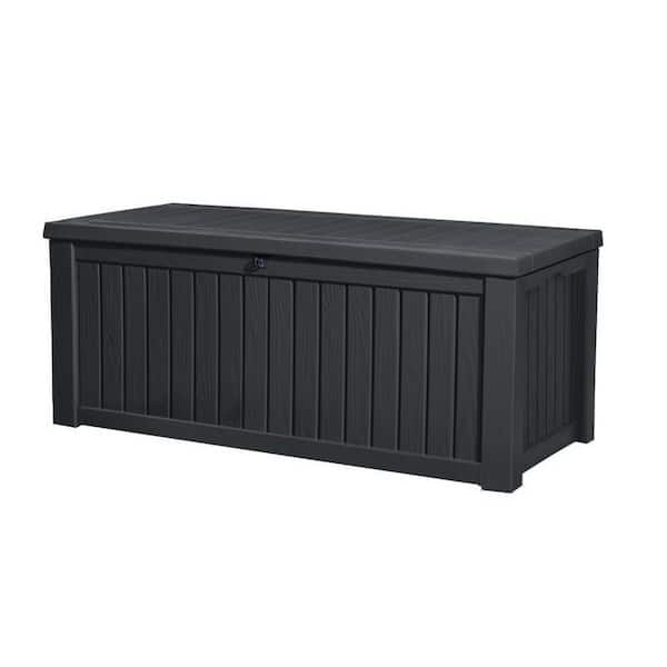 Keter 150 Gal. Large Deck Box Resin Grey for Patio Garden Furniture, Rockwood Outdoor Storage Container