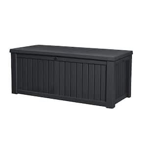 150 Gal. Large Deck Box Resin Grey for Patio Garden Furniture, Rockwood Outdoor Storage Container