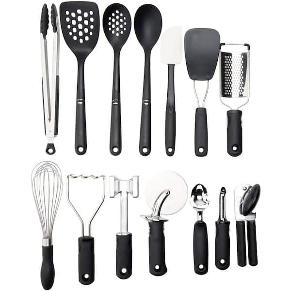 OXO Stainless-Steel Utensils with Utensil Holder, Set of 15