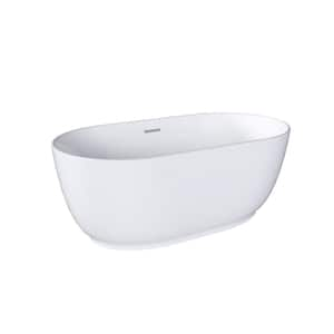 Lyra 59 in. x 31.5 in. Soaking Bathtub with Center Drain in Glossy White Freestanding Oval Pure Virgin Acrylic Bathtub