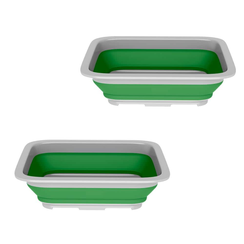 Set of 2 Green and Gray Collapsible Plastic Wash Bins