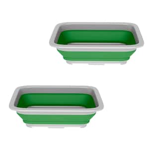 Green Multi-Purpose Rectangle Plastic Wash Bins 7.27L Collapsible Bucket for Camping, Cleaning, Laundry (Set of 2)