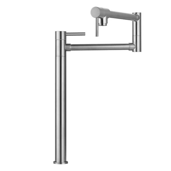 IVIGA Brass 20.1 in. Deck Mount Pot Filler Kitchen Faucet w/ 2-Handles and Swing Arms Folding Island Faucet in Brushed Nickel