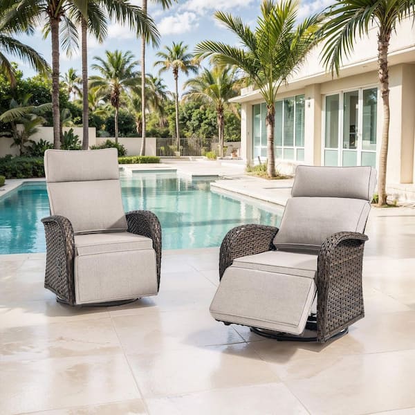 Comfort Series Brown Wicker Outdoor Versatile Pneumatic Swivel Lounge Chair for Patio with CushionGuard Beige Cushions