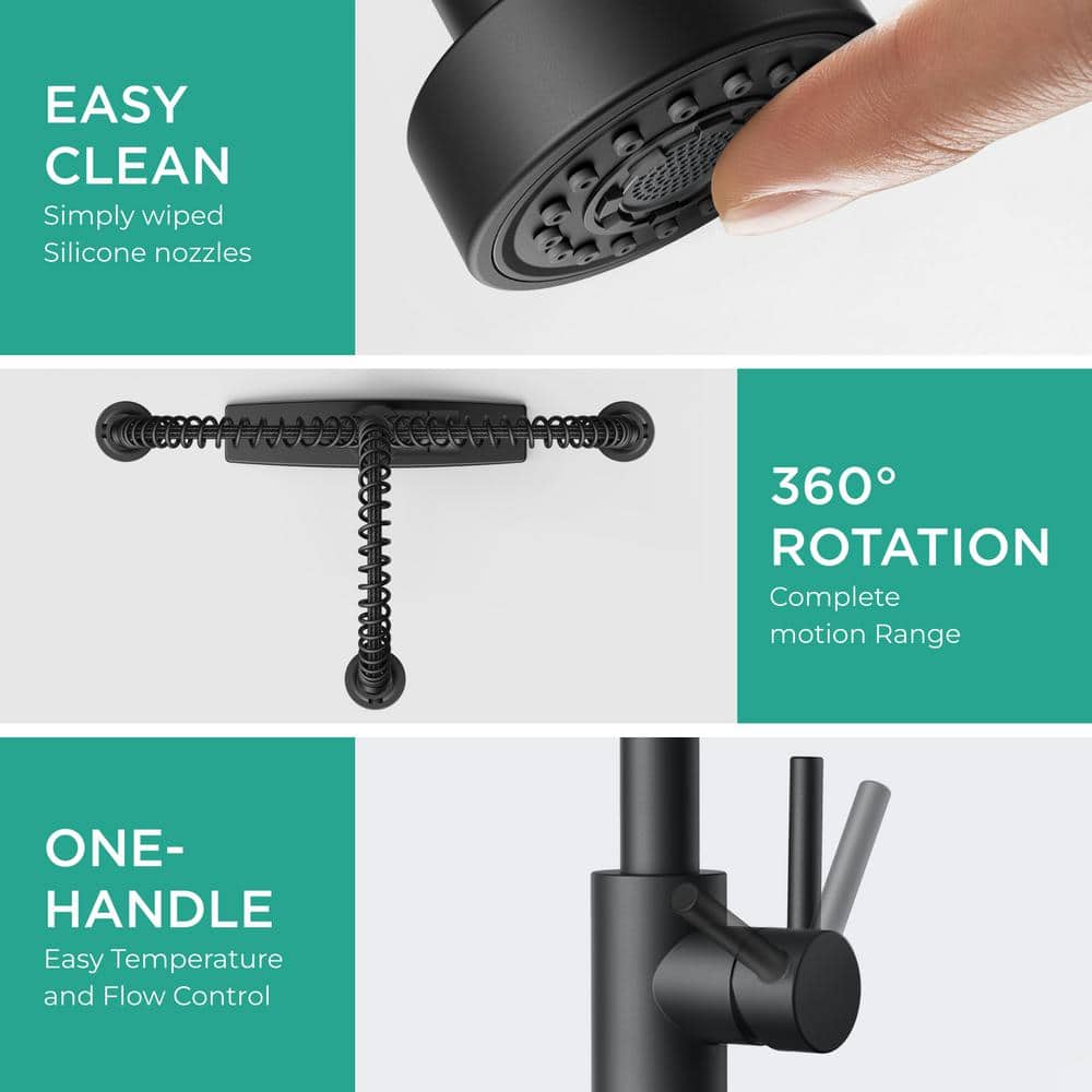 Matte Black Stainless Steel Pull Down Kitchen Faucet with Deck Plate