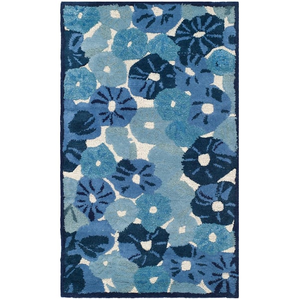 SAFAVIEH Martha Stewart Azurite Blue Doormat 3 ft. x 4 ft. Border Floral Area Rug