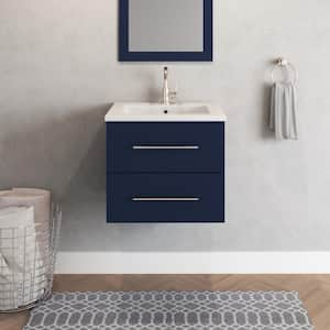 Napa 24 in. W x 20 in. D Single Sink Bathroom Vanity Wall Mounted In Navy Blue with Acrylic Integrated Countertop