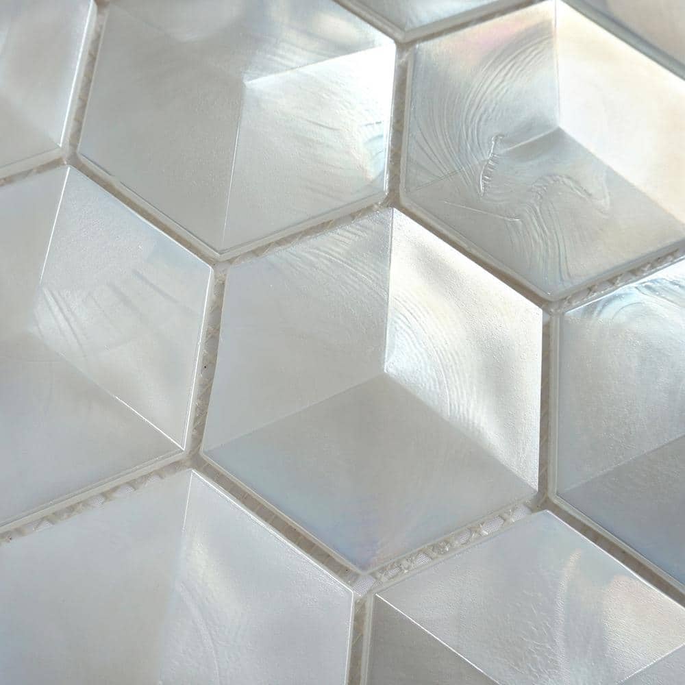 Aurora Glossy White Glass Hexagonal Mosaic Tile 10x12