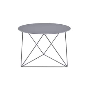 Epidia 23 in. Gray Round Metal Coffee Table with Geometric Base